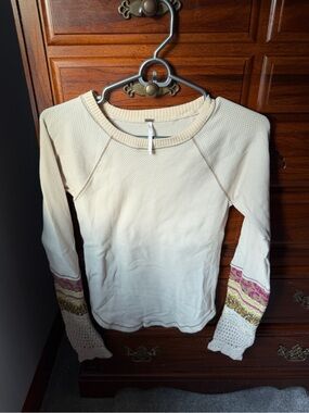 Free People Waffle Thermal with embroidered sleeve details